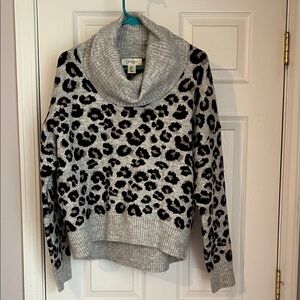 Jessica Simpson’s Black and Gray Animal Print Cowl Neck Sweater